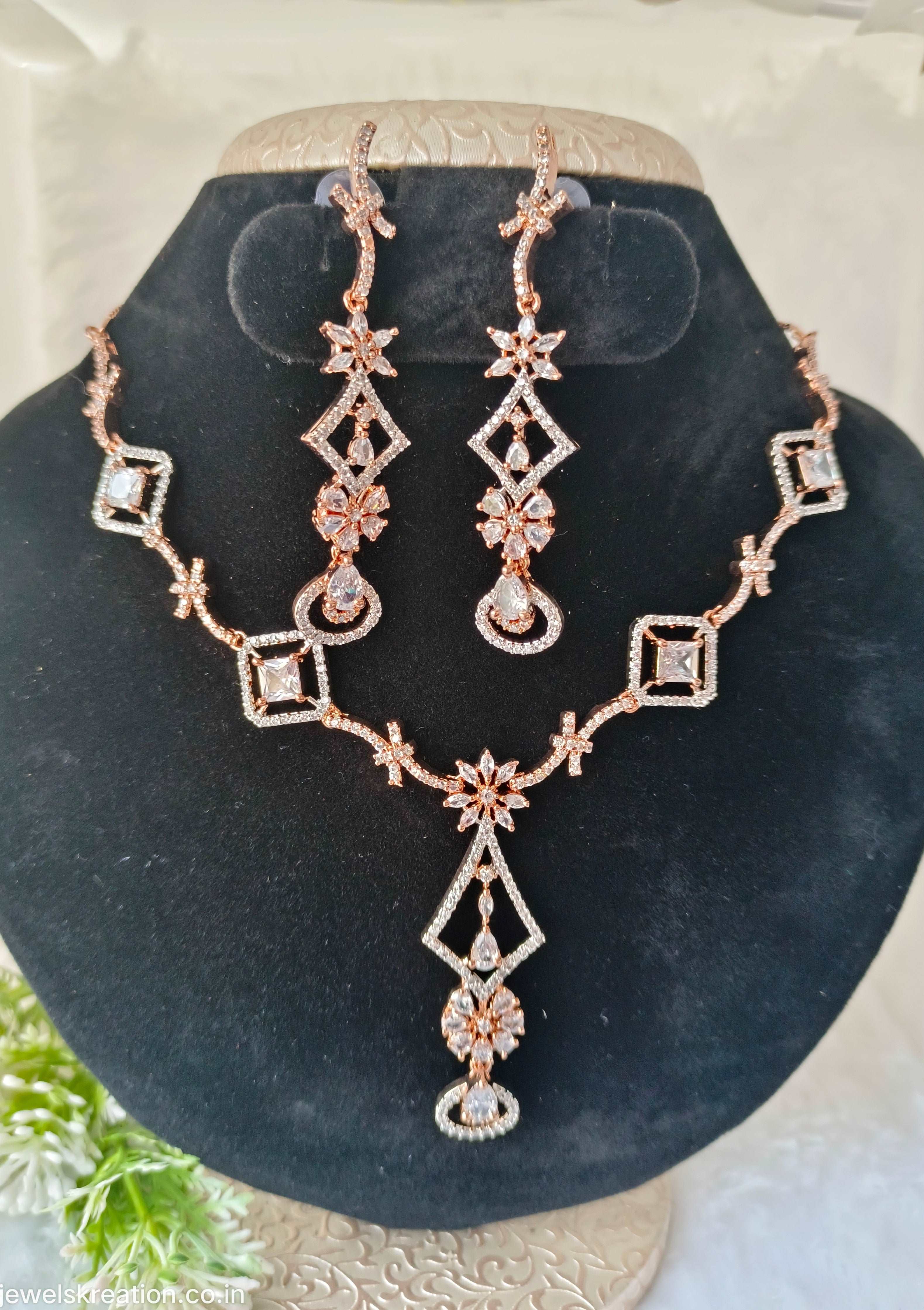 Rose Gold Necklace /Diamond Necklace / CZ Indian Necklace /Statement J |  Erajewels
