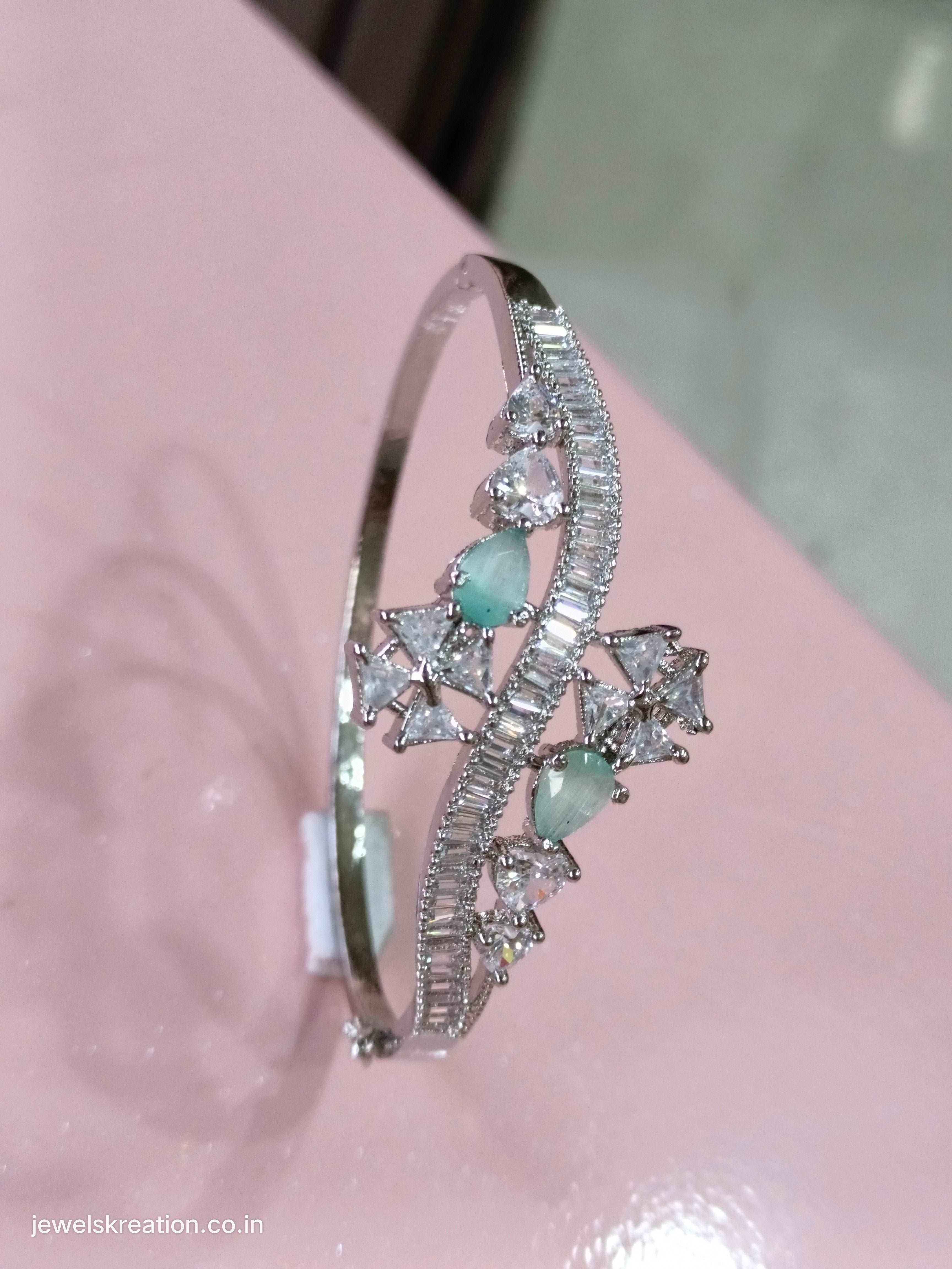 Silver CZ openable bracelet | Rhodium finish American Diamond Bangle b –  Indian Designs